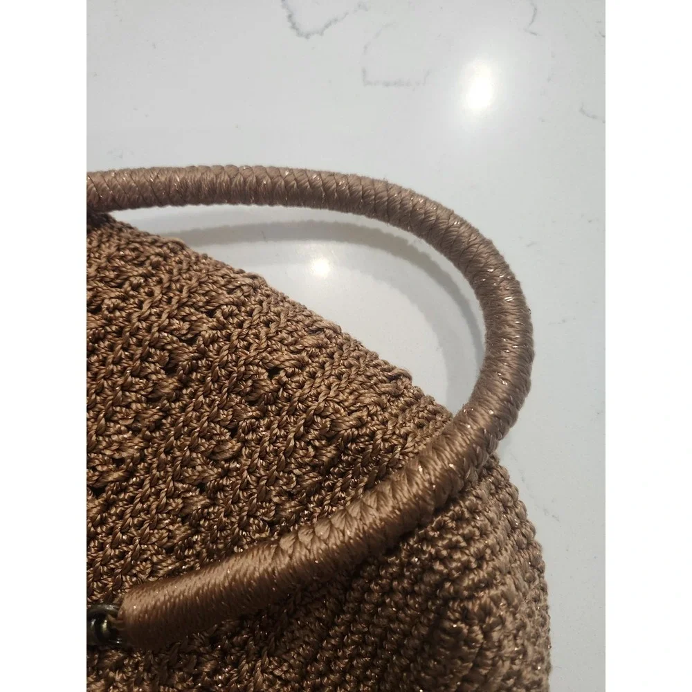 The Sak Crocheted Shoulder Bag CHESTNUT Brown With Gold Metallic Threads VTG EUC - Picture 5 of 10
